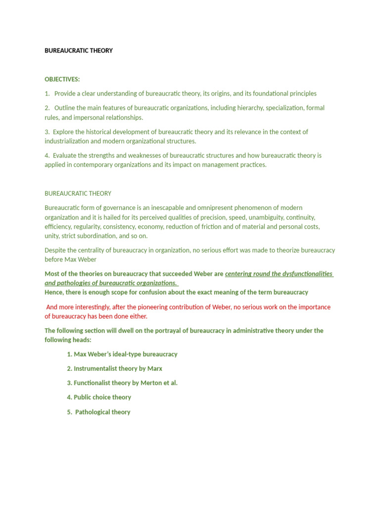 Bureaucratic Theory Document | PDF | Bureaucracy | Max Weber