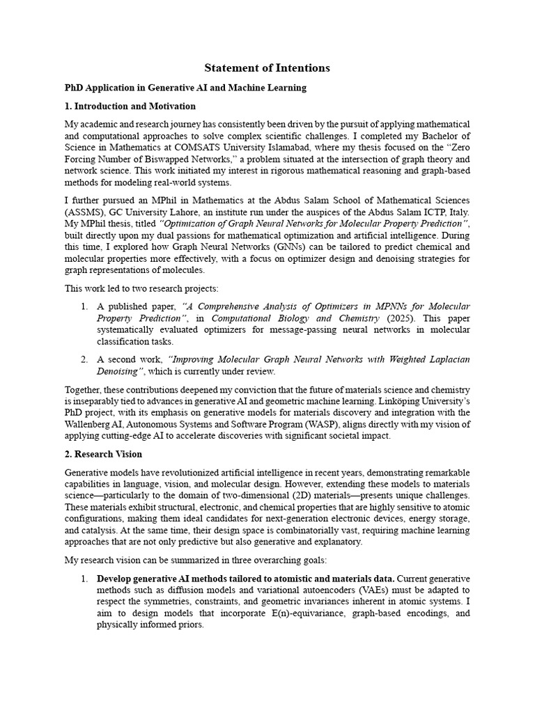 Statement of Intentions | PDF | Artificial Intelligence | Intelligence ...