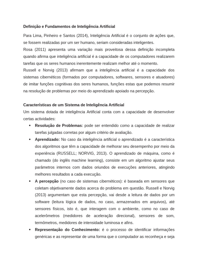 Definição e Fundamentos de Inteligência Artificial | PDF | Inteligência ...