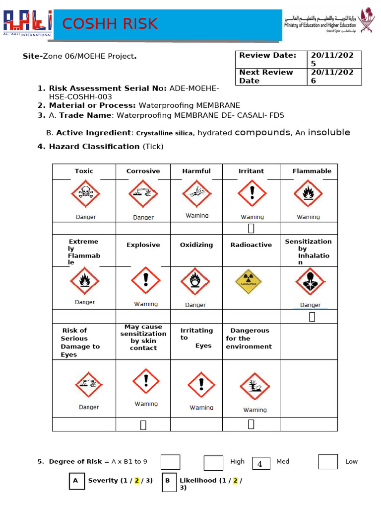 COSHH Risk Assessment - Waterproofing MEMBRANE | PDF | Personal ...
