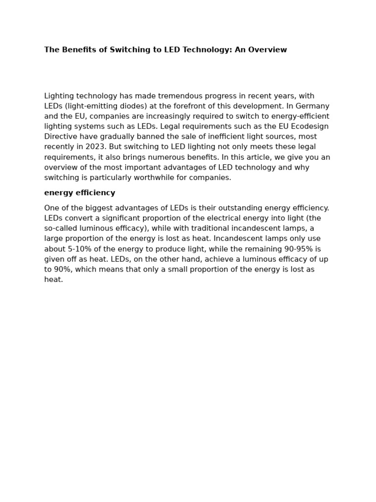 The Benefits of Switching To LED Technology | PDF | Efficient Energy ...