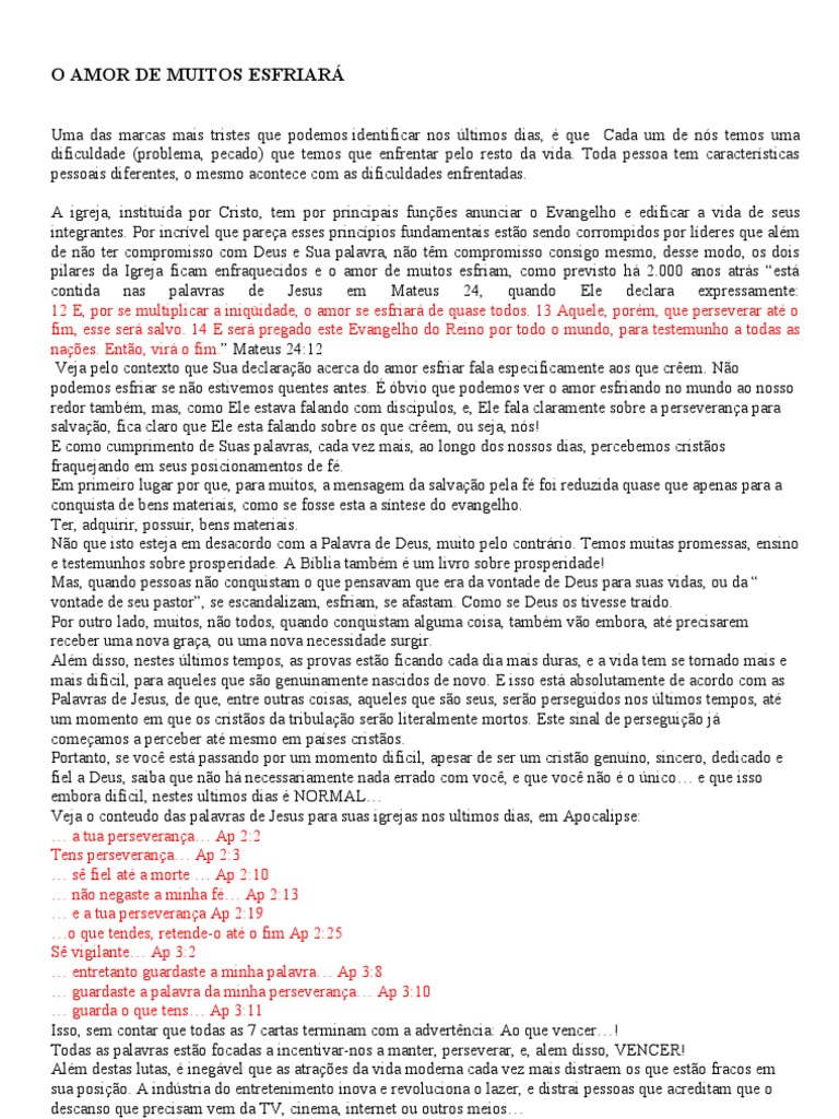 O Amor de Muitos Esfriará Hoje | PDF | Espírito Santo (religião) | Jesus