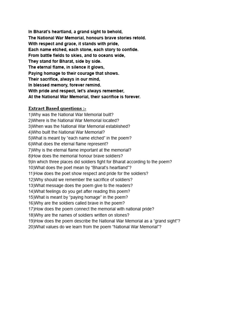 Extract Based Questions (National War Memorial) | PDF