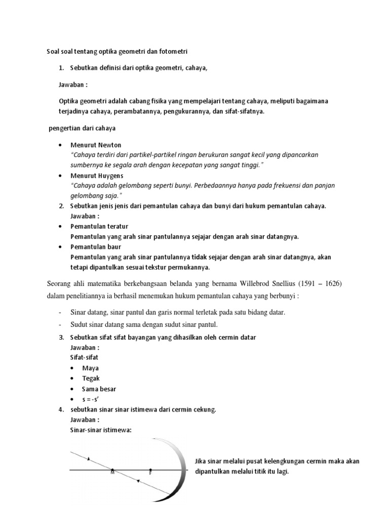 Soal Soal Tentang Optika Geometri Dan Fotometri