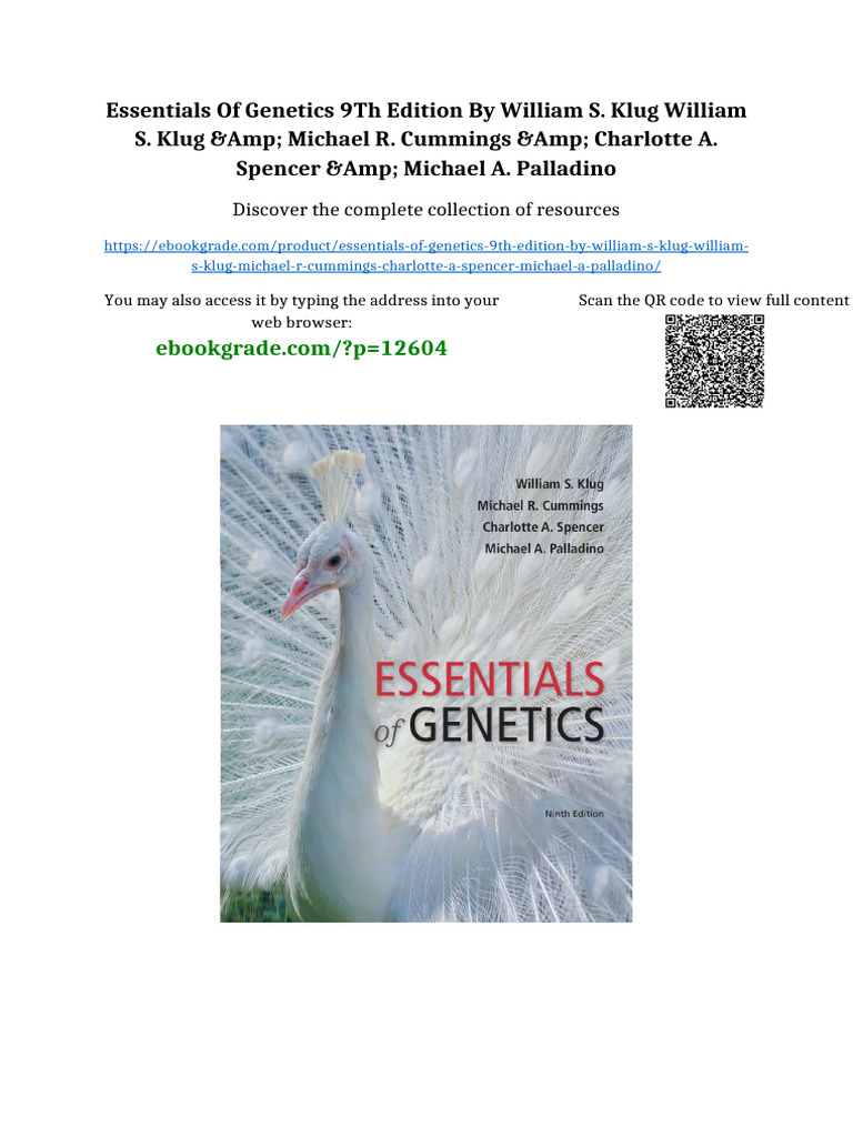 Essentials of Genetics 9th Edition by William S. Klug William S. Klug ...