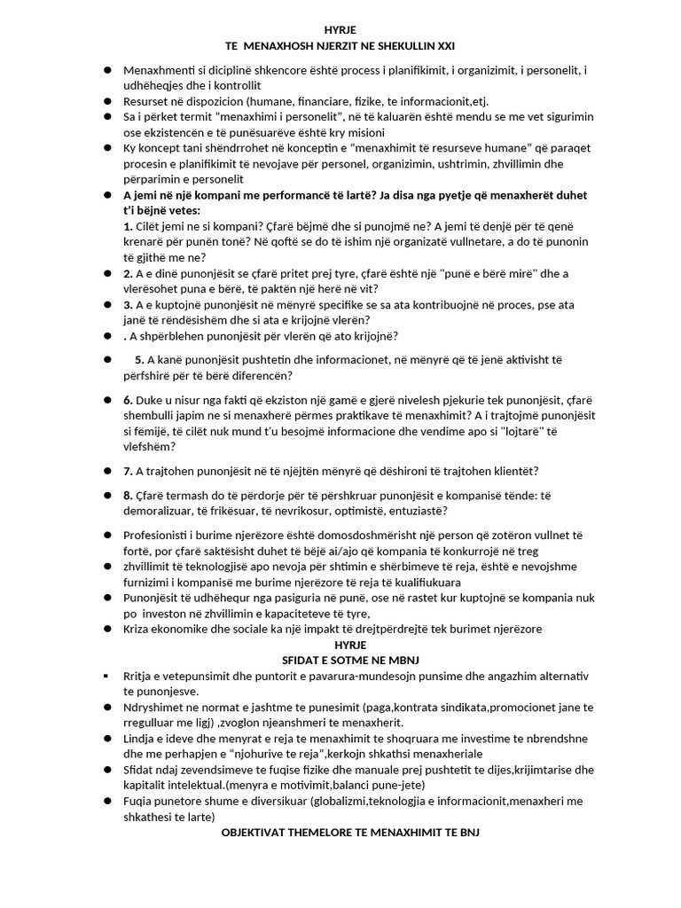 Burime Njerezore - Krejt Kapitujt - Permbledhje Per Provim | PDF