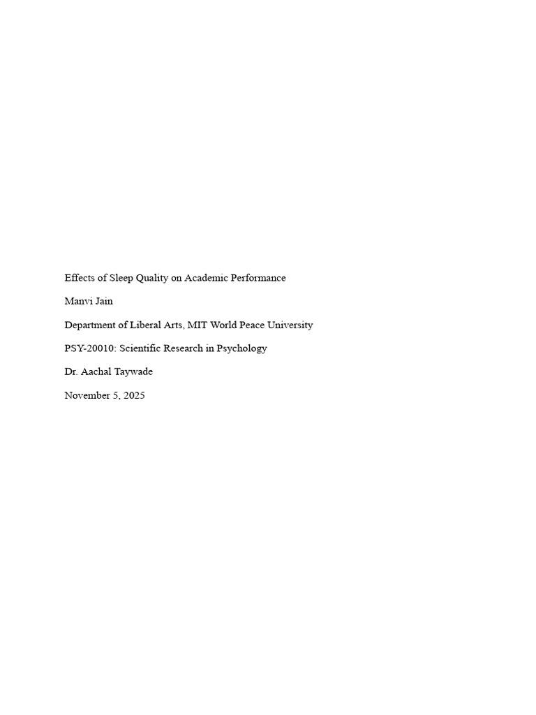 Effects of Sleep Quality On Academic Performance | PDF | Sleep | Sleep ...