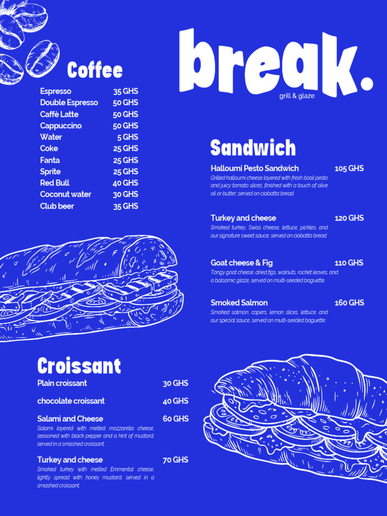 Break - Coffee Shop Menu | PDF