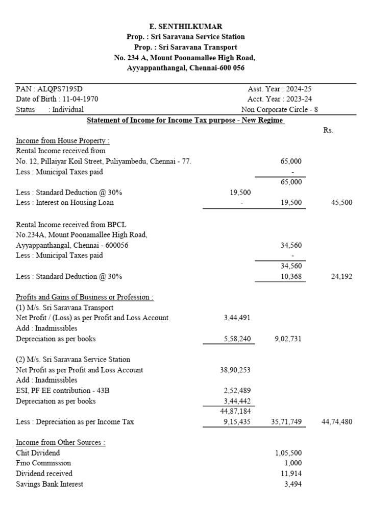 Income Tax Computation Sheet - E Senthil Kumar | PDF | Taxes | Income ...