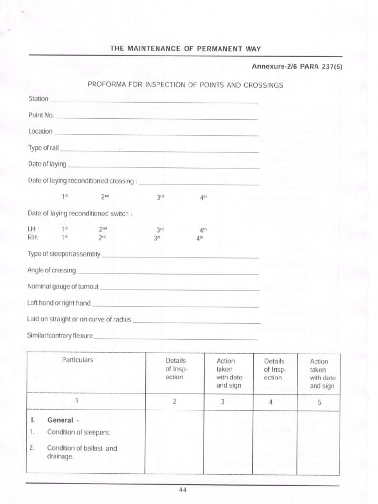 1521181881726-Proforma For Inspection of Points and Crossings | PDF