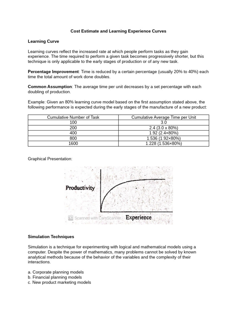 Cost Estimate and Learning Experience Curves Group 2 | PDF ...