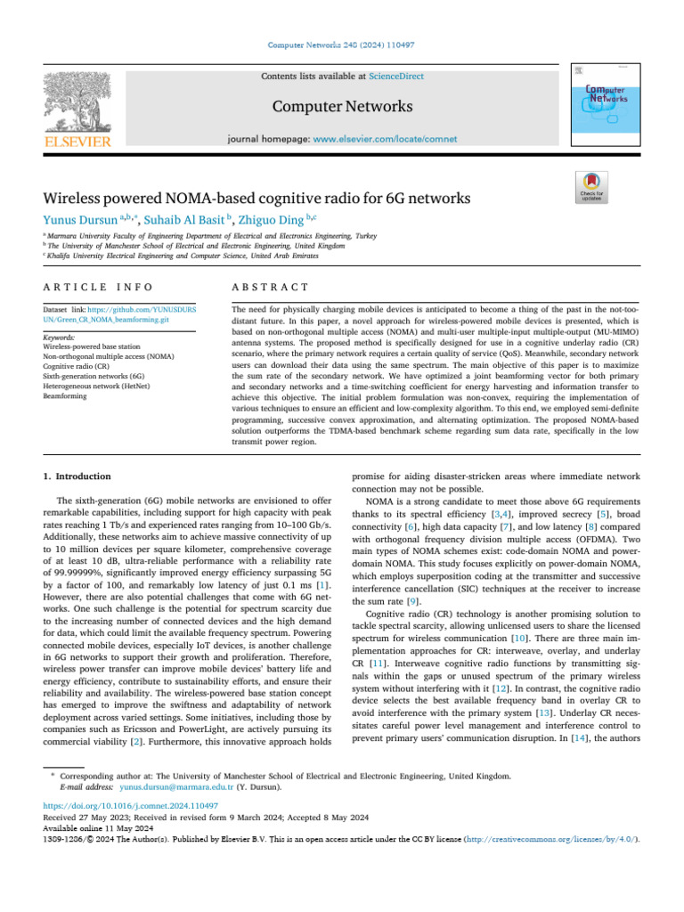 Wireless Powered NOMA Based Cognitive Radio For 6G Netw 2024 Computer ...