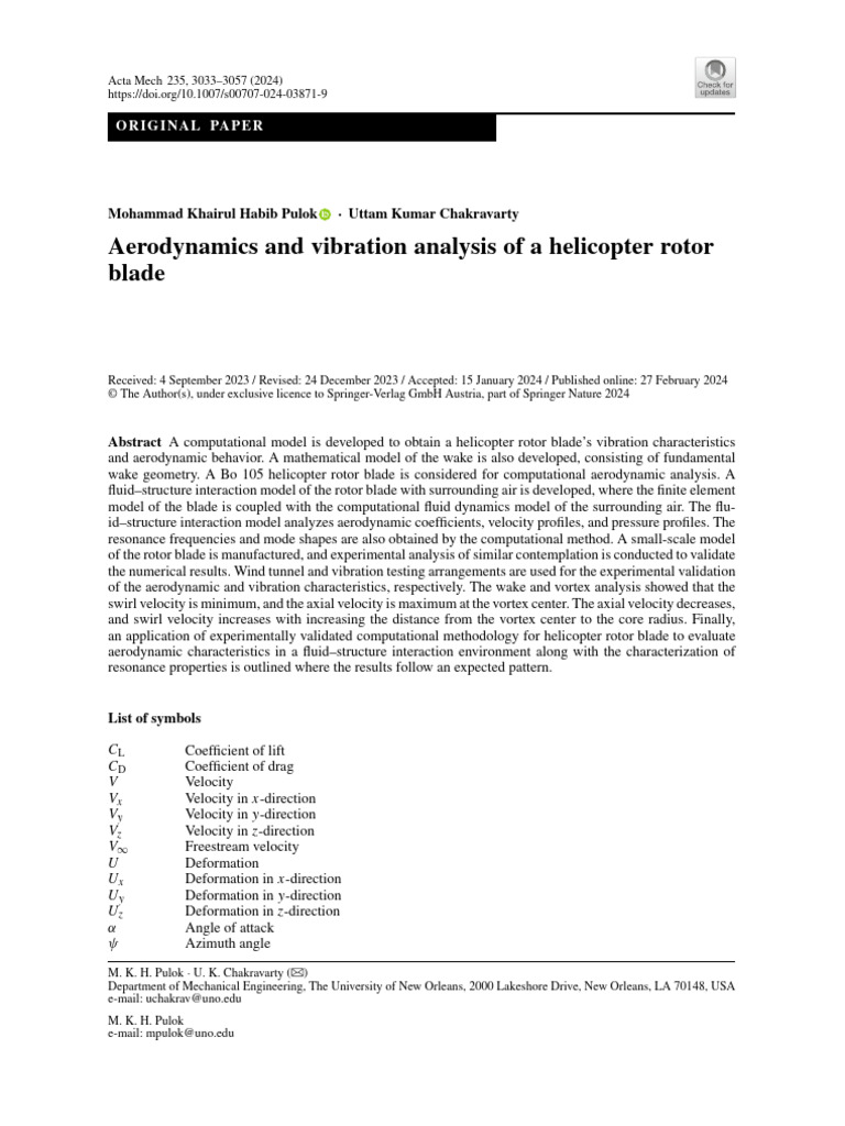 Aerodynamics and Vibration Analysis of A Helicopter Rotor Blade | PDF ...