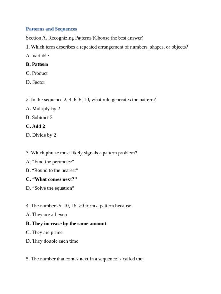 Patterns and Sequences | PDF
