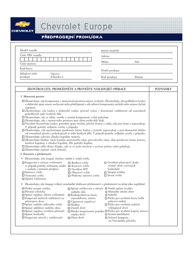 PDI Inspection Sheet CS | PDF