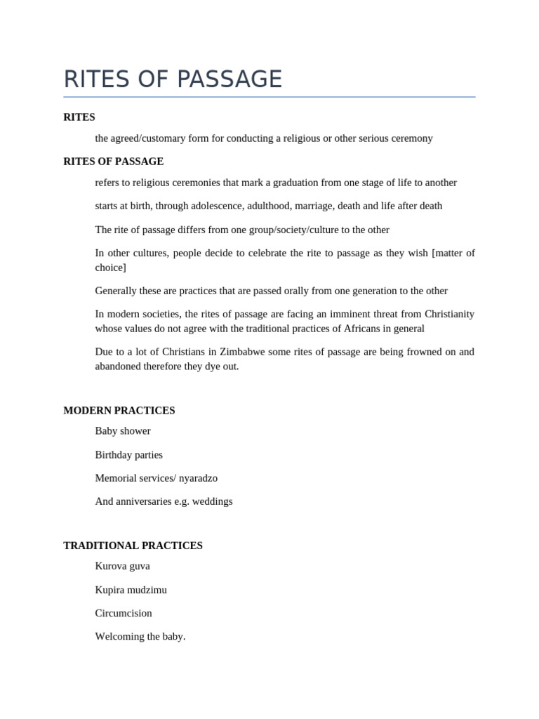 RITES of Passage Notes O Level Heritage Studies 2026 ELC | PDF