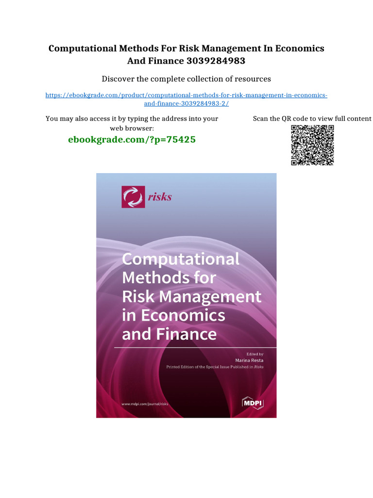 Computational Methods For Risk Management in Economics and Finance ...