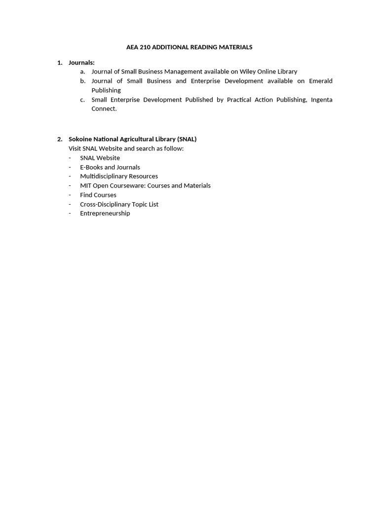 Additional Reading Materials | PDF