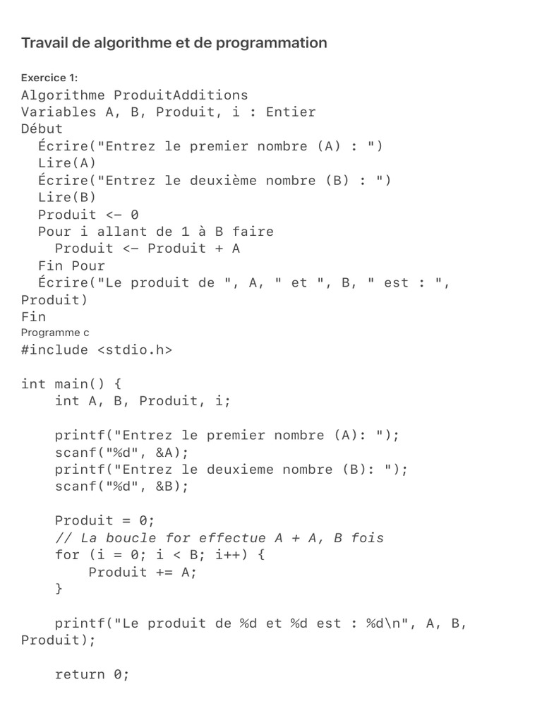 Travail de Algorithme Et de Programmation | PDF | Ingénierie des ...