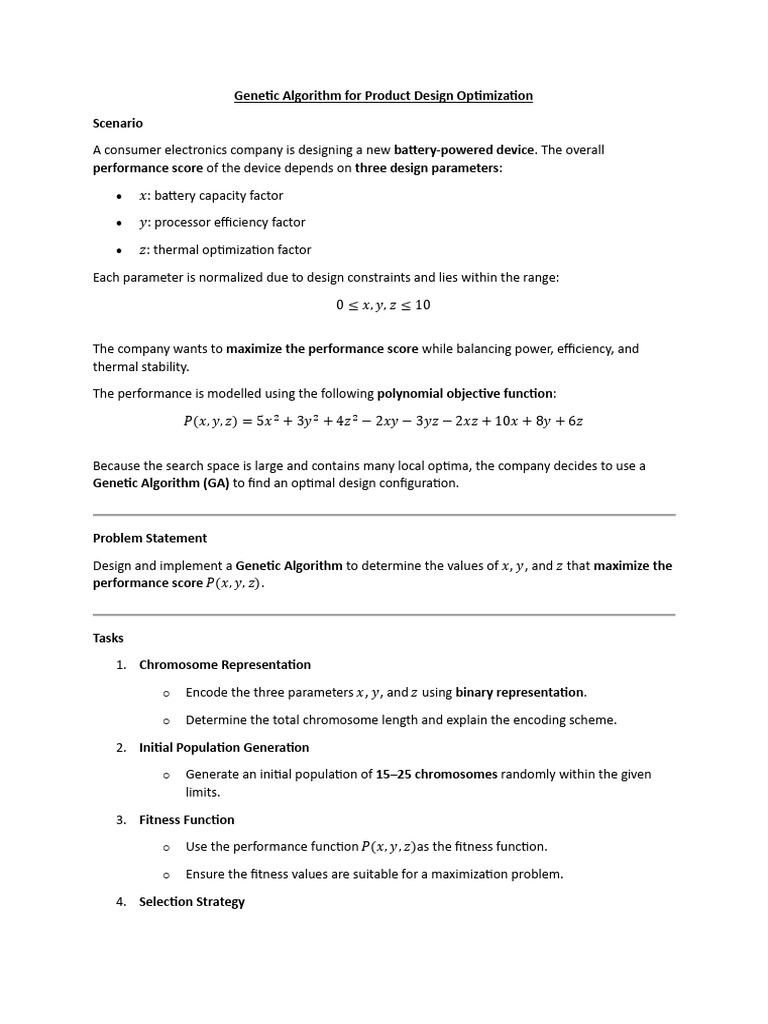 Genetic Algorithm For Product Design Optimization | PDF
