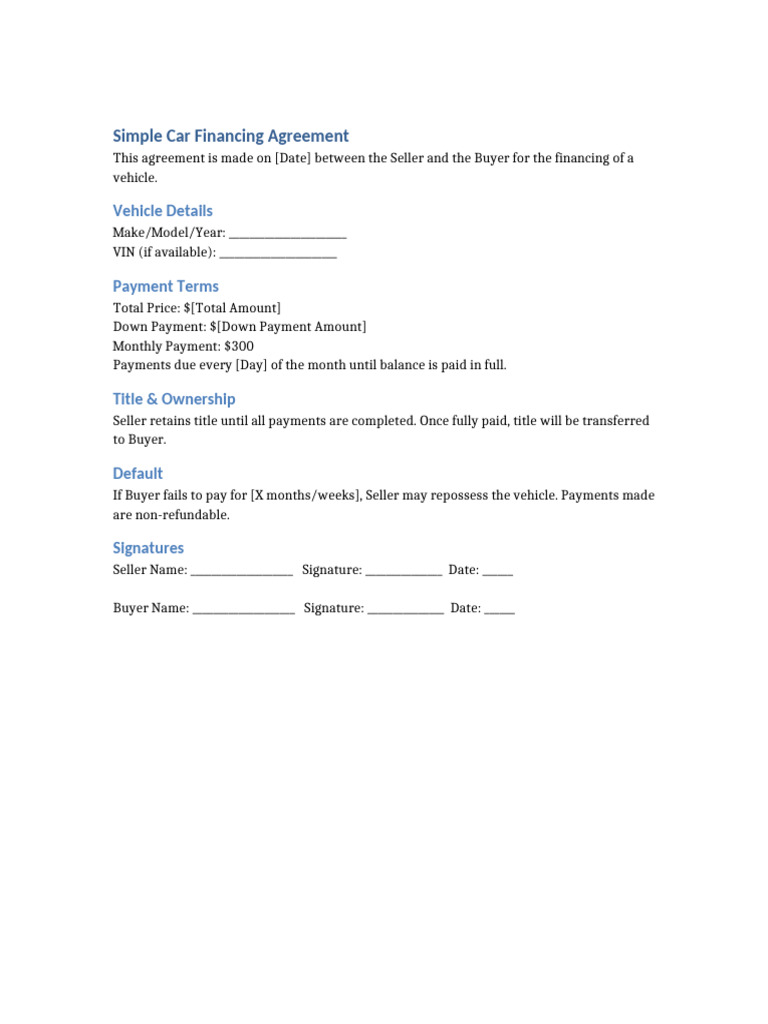 Simple Car Financing Agreement | PDF