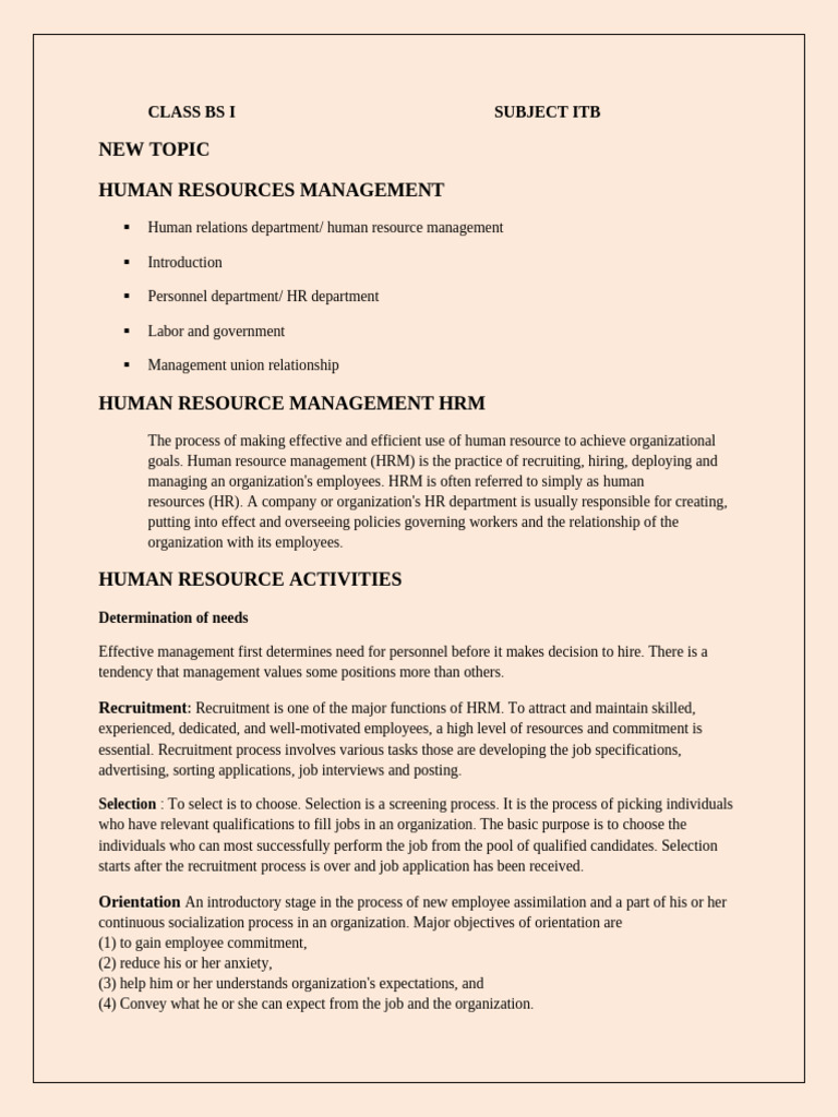 Bs 1 Lecture 1human Resources Management | PDF | Human Resource ...