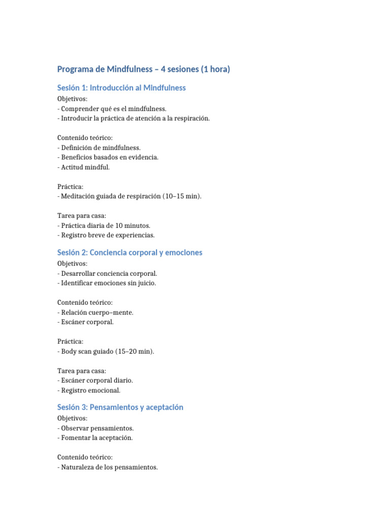 Programa Mindfulnes 4 Sesiones | PDF