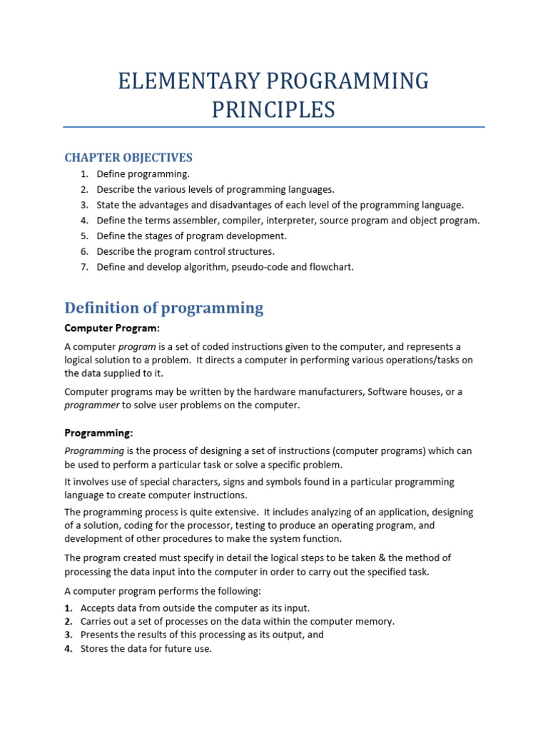 Elementary Programming Principles Notes Form 3 | PDF | Assembly ...