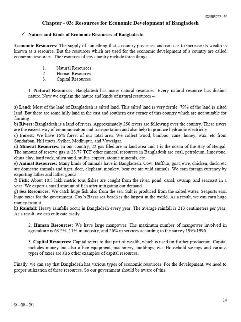 Chapter - 03 Resources for Economic Development of Bangladesh | PDF ...