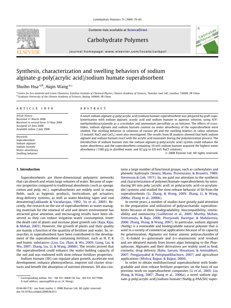 2009 Synthesis, Characterization and Swelling Behaviors of Sodium ...