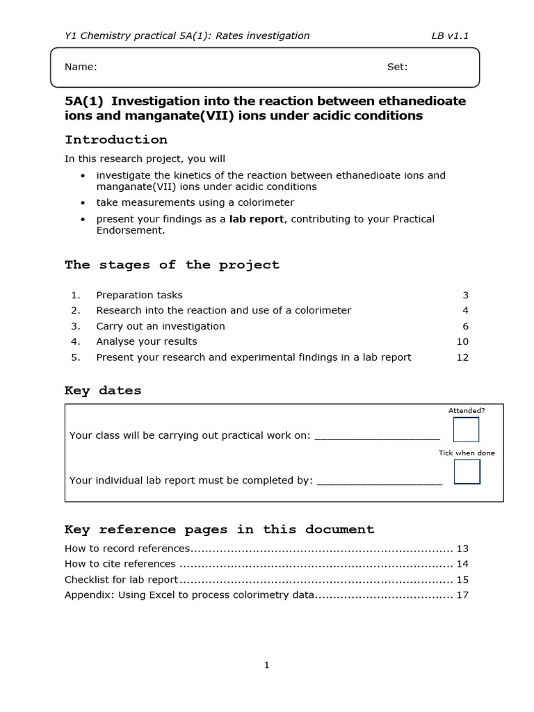 5A (1) Rates Investigation (Lab Report) - LB v1-1 | PDF | Redox ...