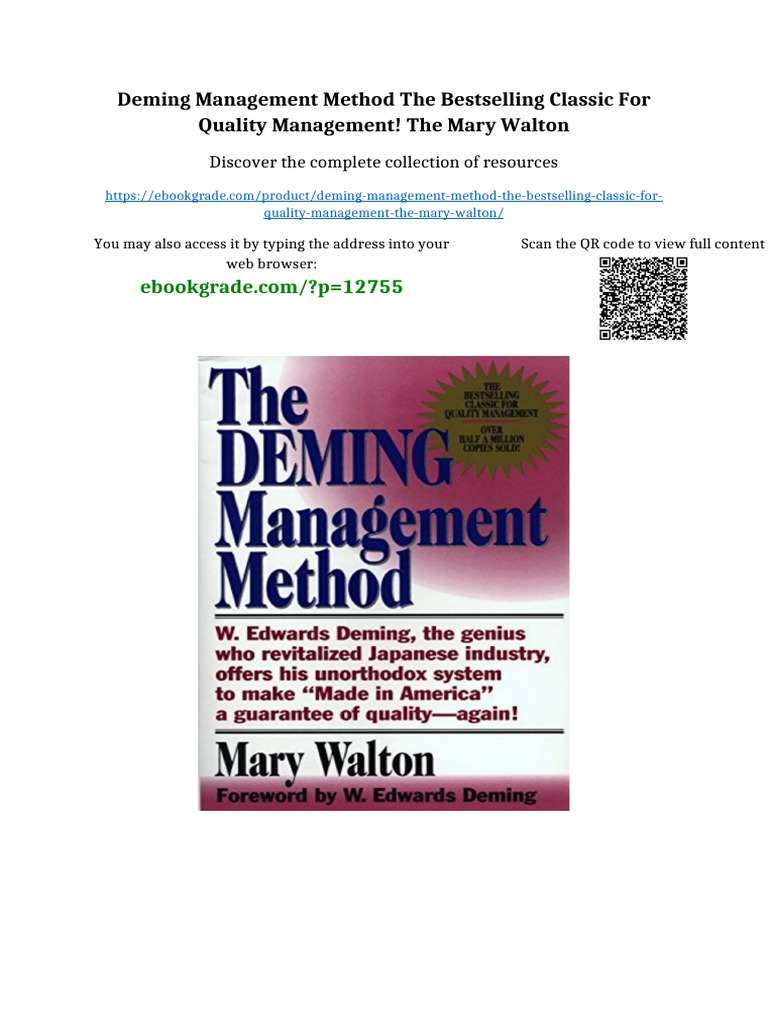 Deming Management Method The Bestselling Classic for Quality Management ...