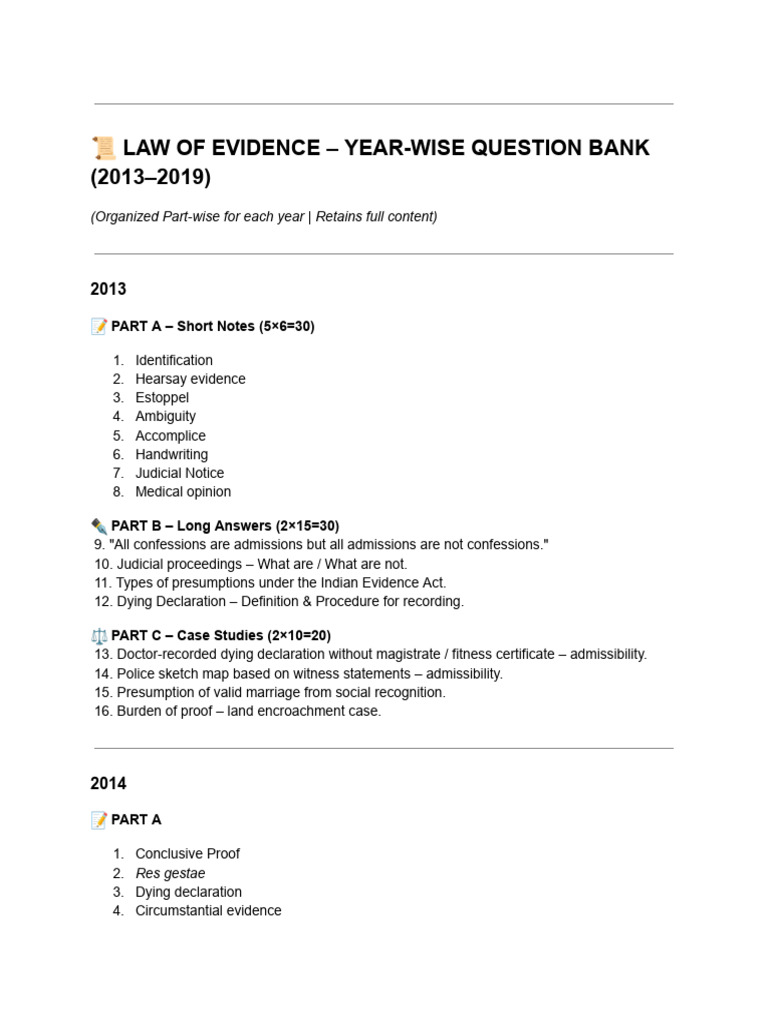 Evidence Previous Year Questions | PDF | Evidence (Law) | Witness