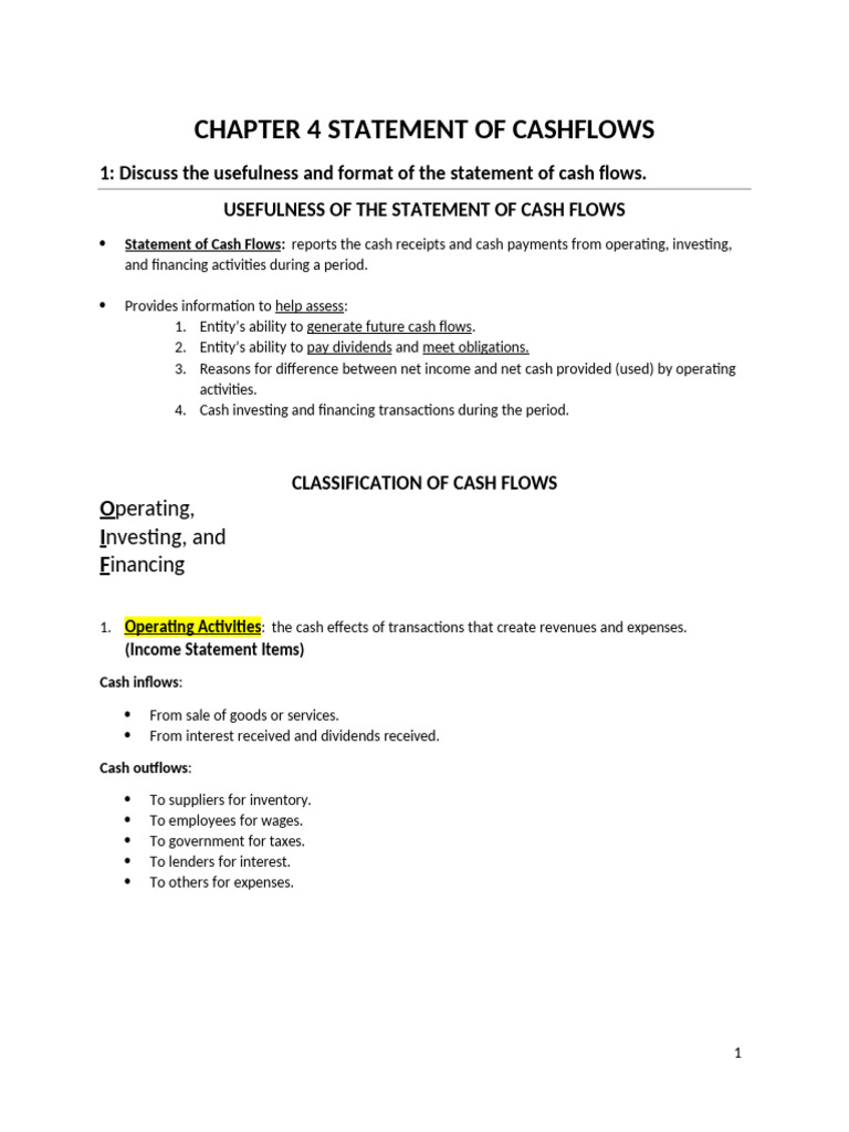 Chapter 4 Statement of CashFlow | PDF | Cash Flow Statement | Equity ...