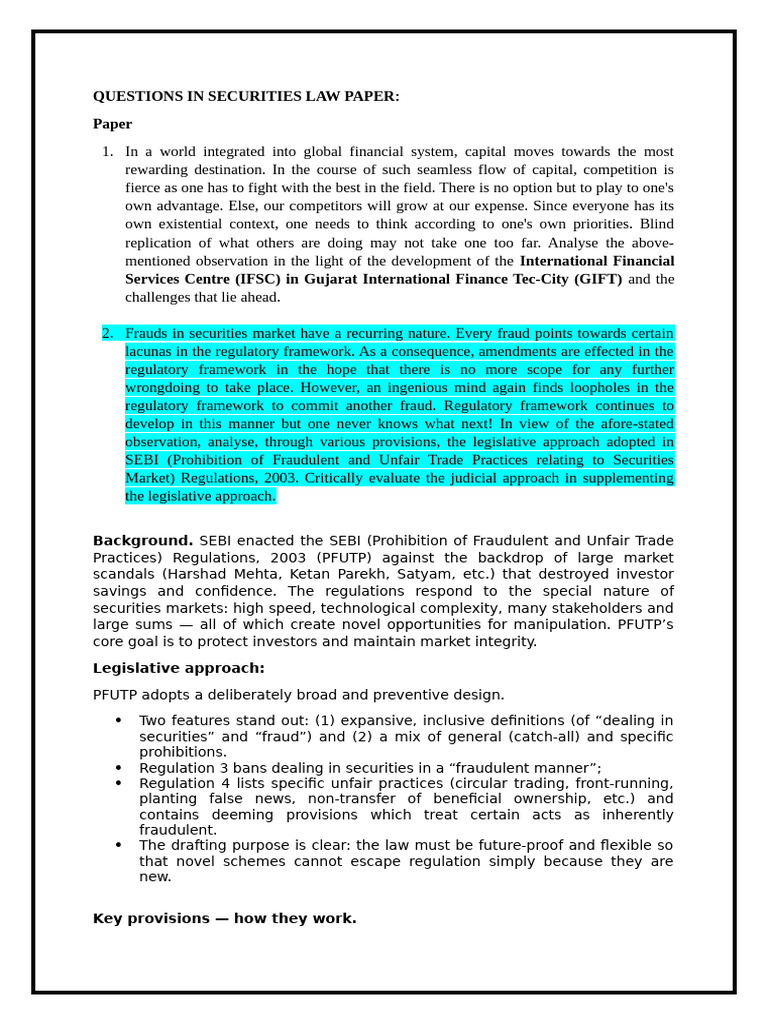 Questions in Securities Law Paper | PDF | Insider Trading