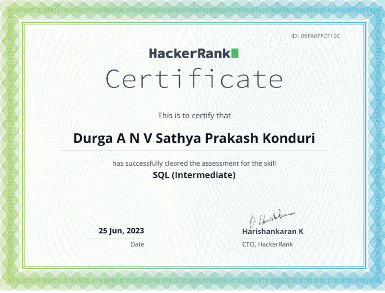 SQL Intermediate Certificate | PDF