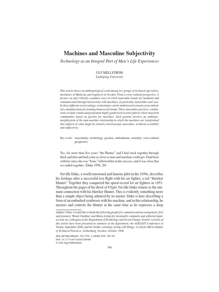 Machines and Masculine Subjectivity | PDF | Masculinity | Gender