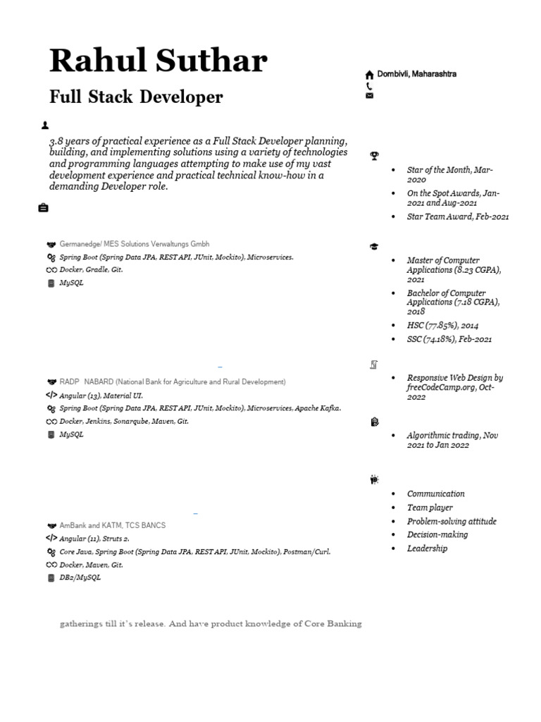 RAHUL Full Stack Developer Resume FULL (2) Removed | PDF | Information ...