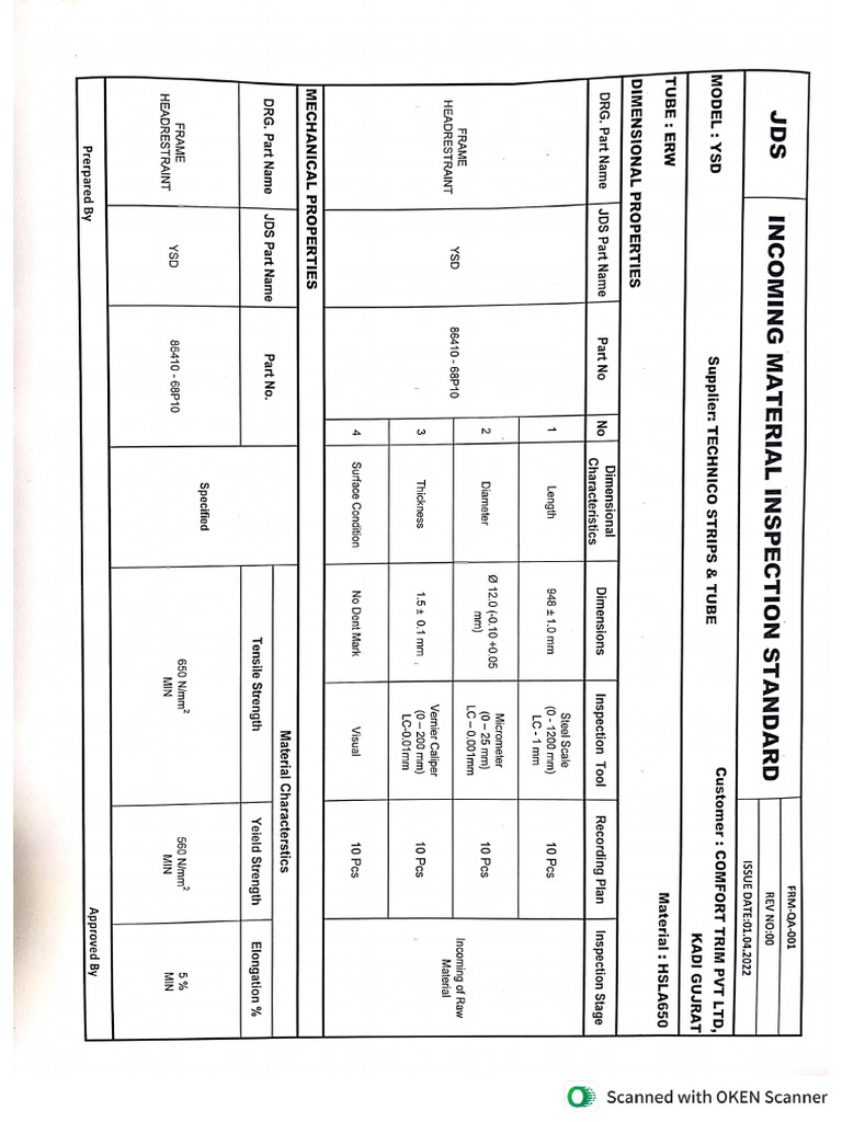 Incoming Inspection Standard and Report | PDF