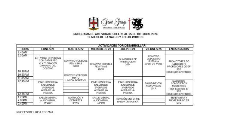 Programa de Actividades Del 21 Al 25 de Octubre 2024 | PDF