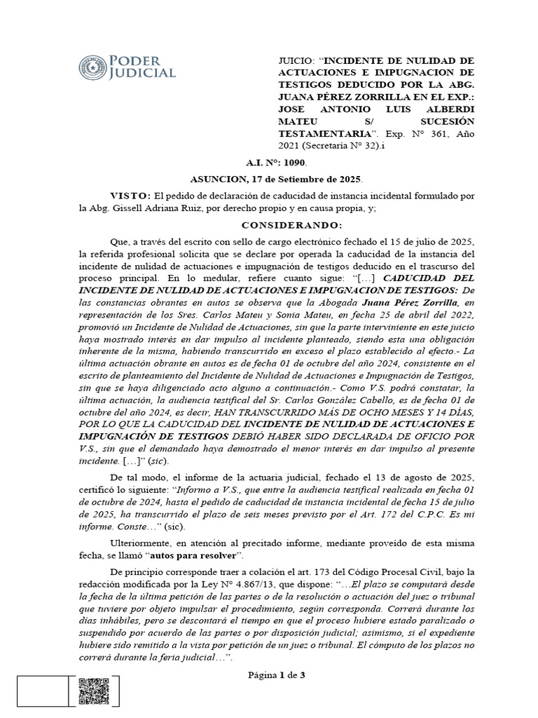 Caduc. Incid. (361-21) | PDF | Sentencia (ley) | Ley procesal