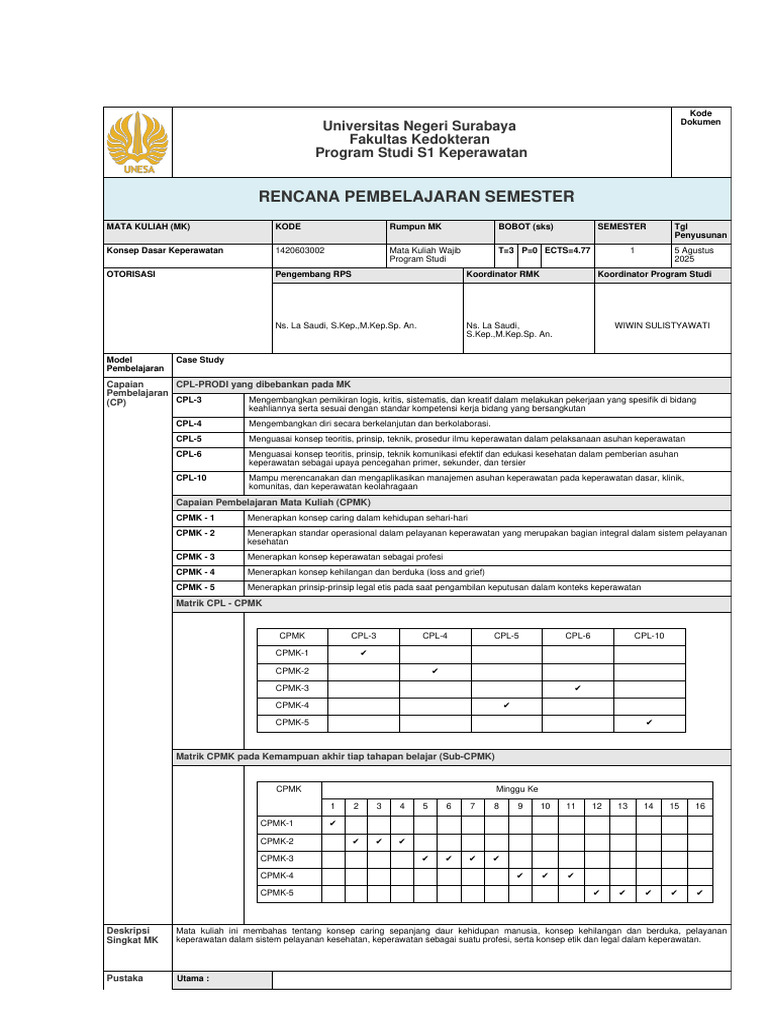 RPS OBE Konsep Dasar Keperawatan | PDF