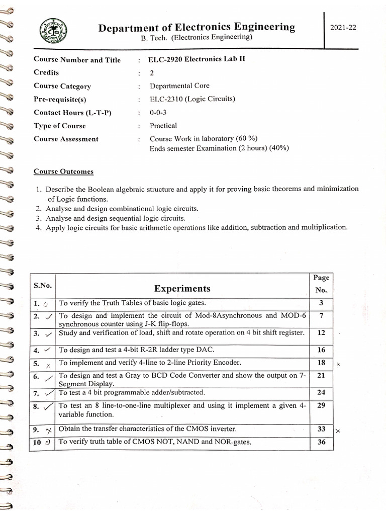 Lab Manual ELC-2952 | PDF