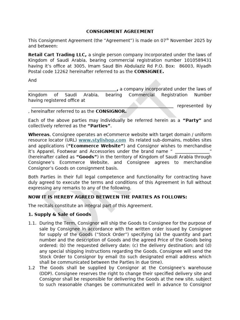 Local Supply Agreement Consignment KSA | PDF | Indemnity | Information ...