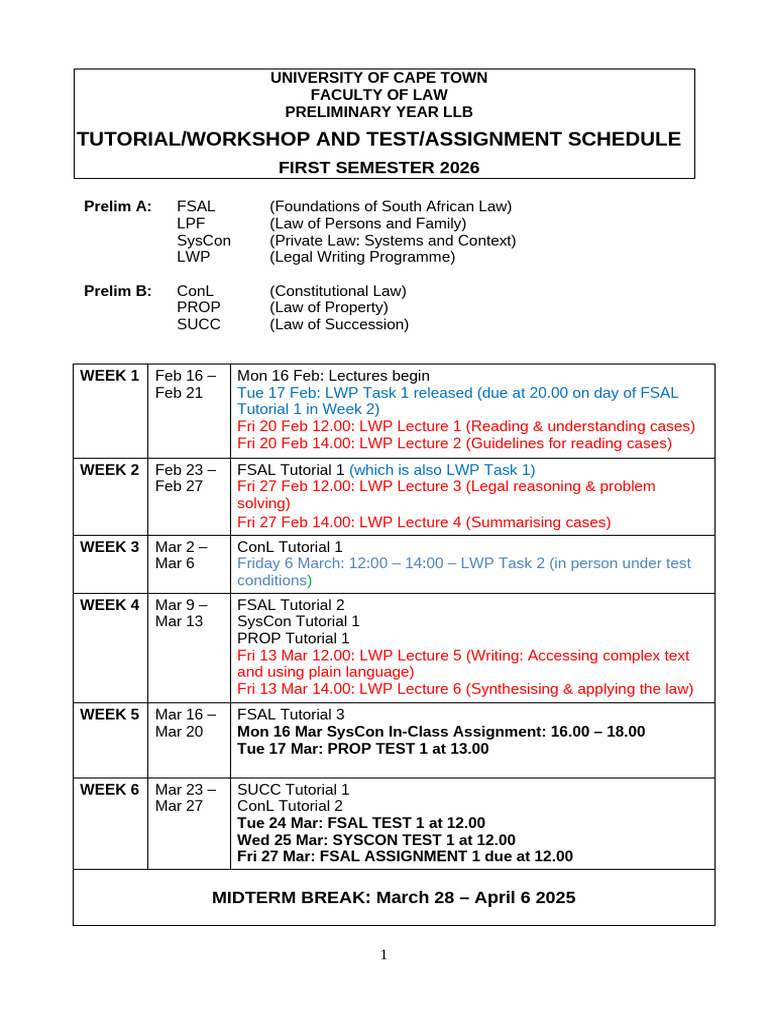 Prelim Schedule. Semester 1 2026 Final | PDF | Justice | Crime & Violence