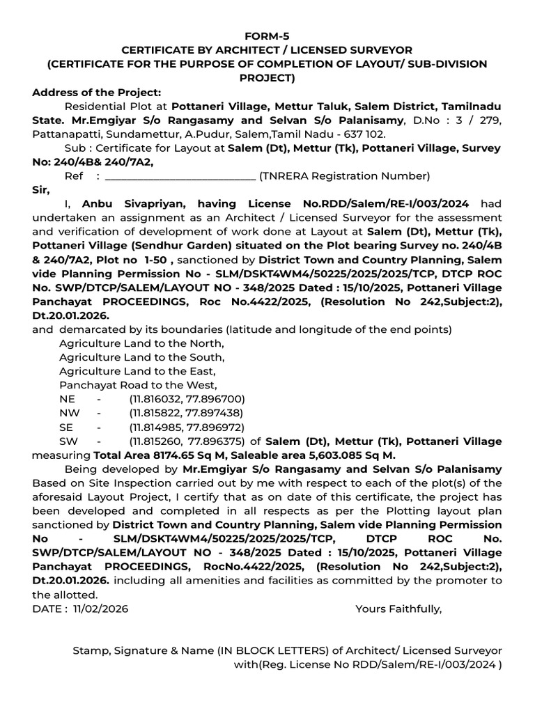 2025 CSML 243 RERA EMGIYARSELVAM Form 5 Signed | PDF