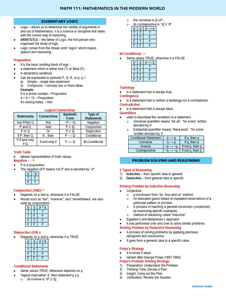 Lesson 4 - Elem Logic & Problem Solving | PDF | Logic | Proposition