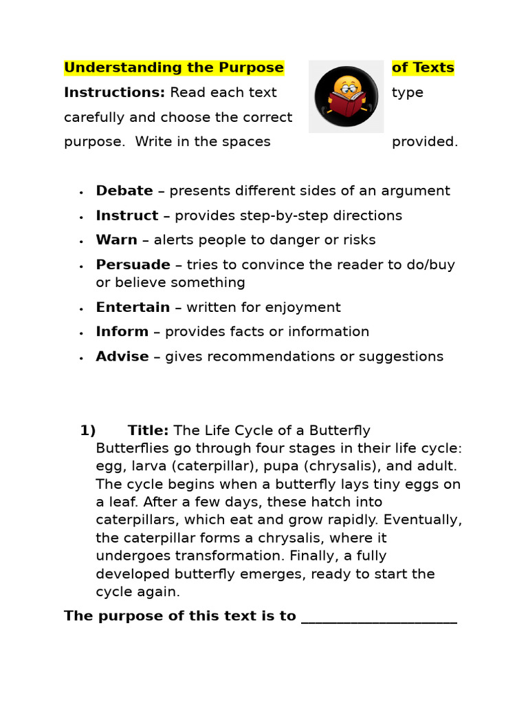Purpose of Texts - Understanding | PDF | Pupa | Butterfly