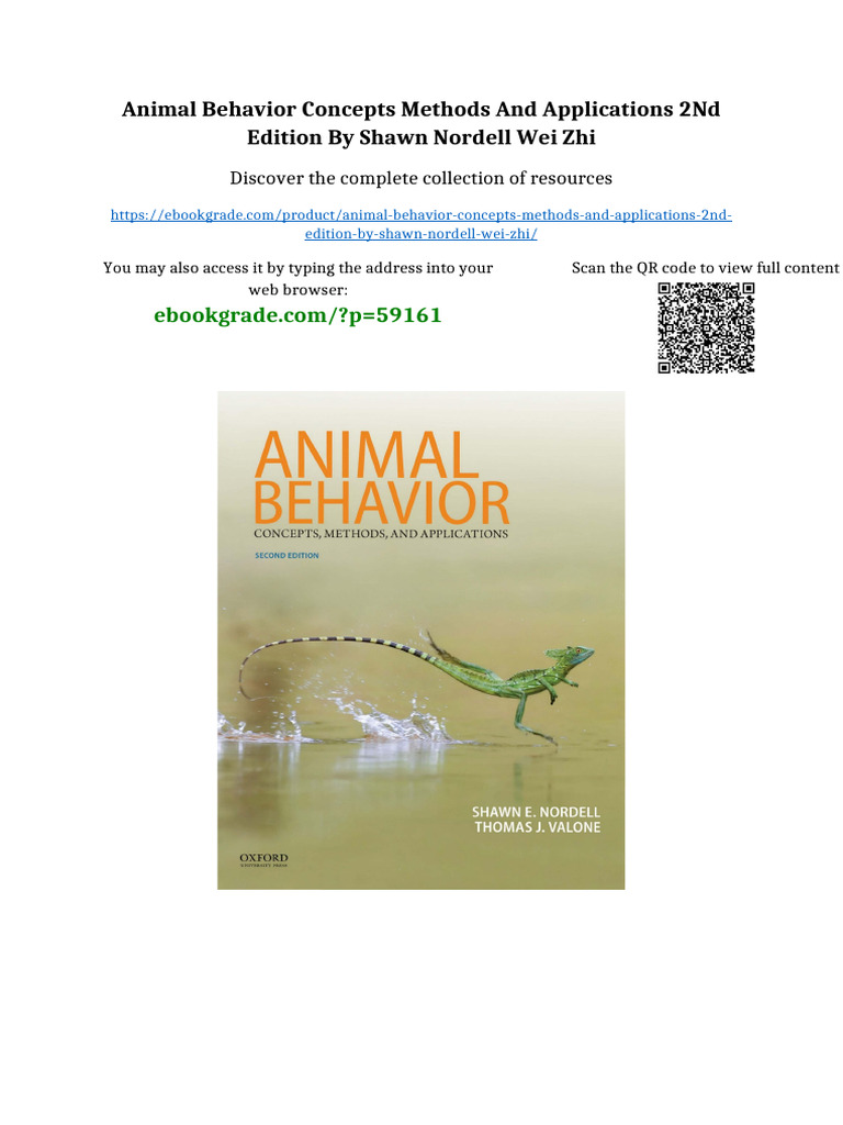 Animal Behavior Concepts Methods and Applications 2nd Edition by Shawn ...