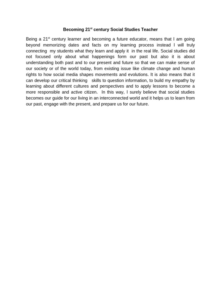 Becoming 21st Century Social Studies Teacher | PDF
